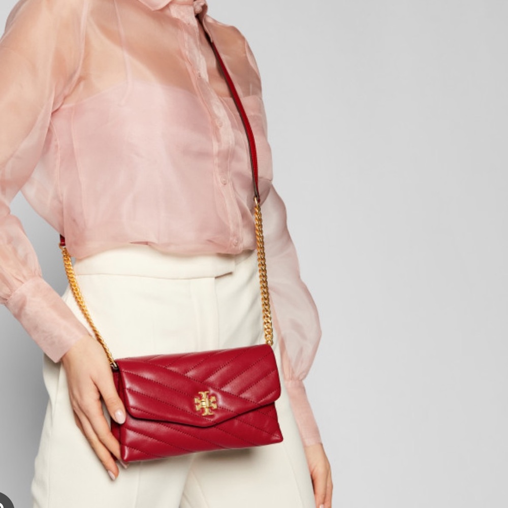 Tory Burch Red Kira Chevron Chain Wallet